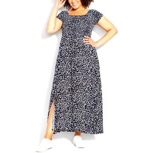 Loralette 26/28W On/Off Shoulder Navy Spot Raelynn Dress M21.10